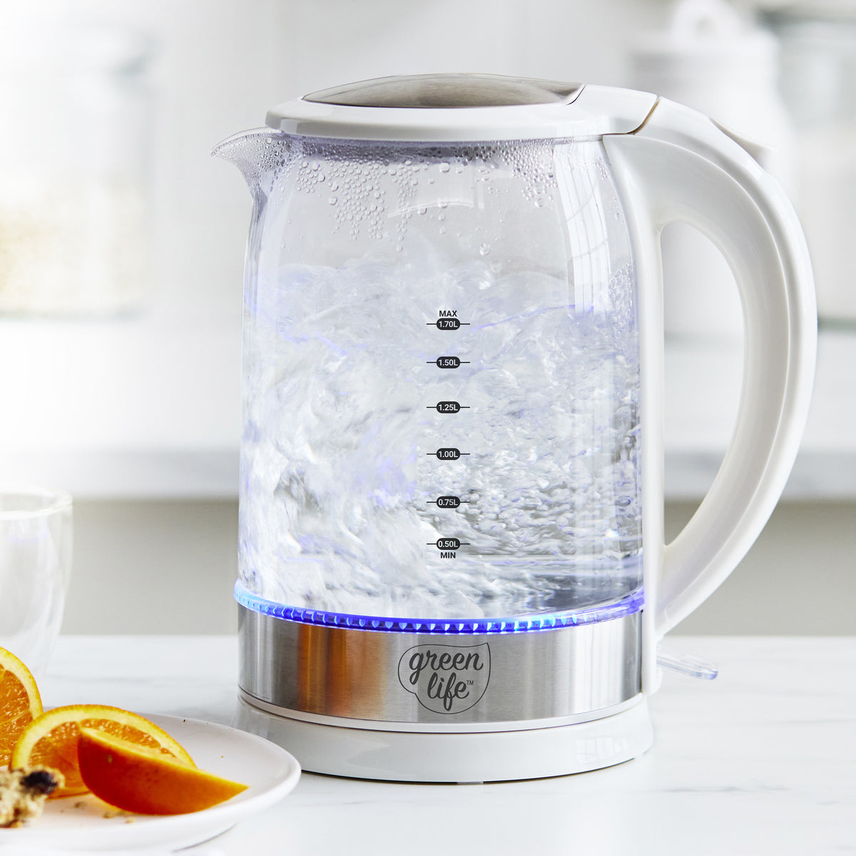 GreenLife Qwik & EZ Glass Electric Kettle - 1.7L Fast Boiling, BPA-Free, Auto Shut-Off - Perfect for Tea, Coffee & Hot Water in Home or Office