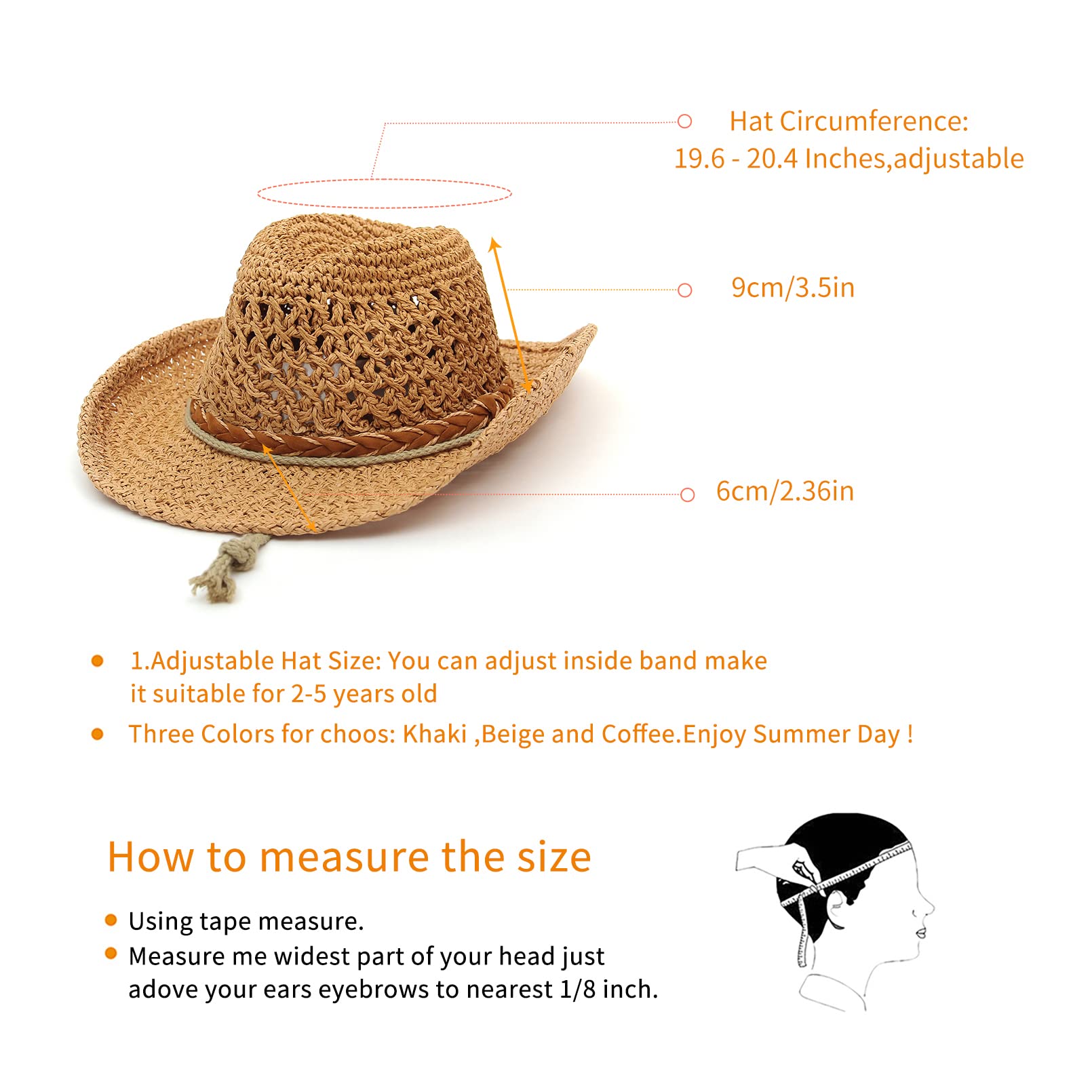 GEMVIE Baby & Toddler Sun Protection Cowboy Hat - Wide Brim with Adjustable Chin Strap for Boys & Girls - Perfect for Beach, Outdoor Play & Western Costumes