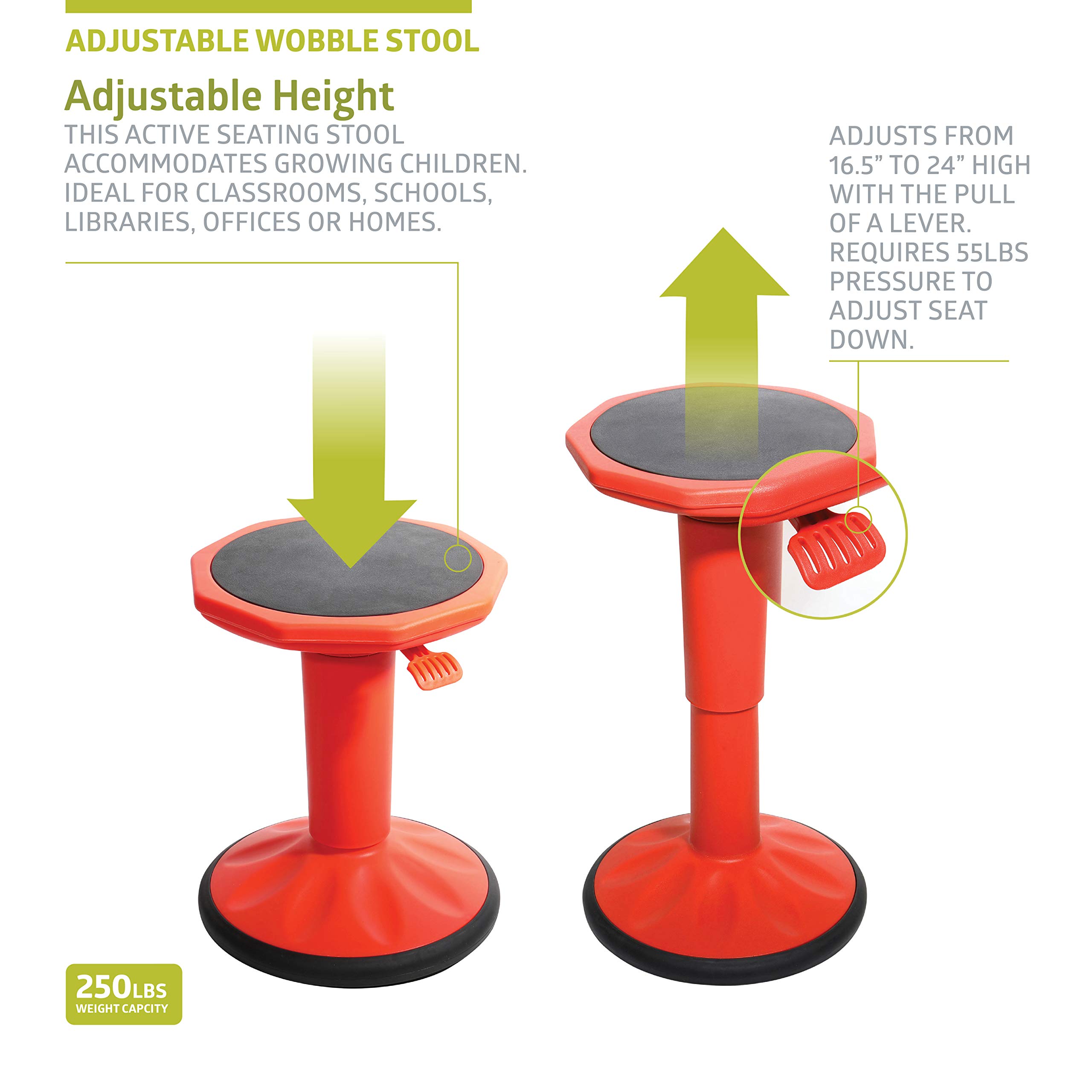 Pearington SitFree Height Adjustable Wobble Stool - Active Flexible Seating Chair for Kids & Adults - Ergonomic Office & School Chair - Red - Perfect for Home Office, Classroom & ADHD Focus
