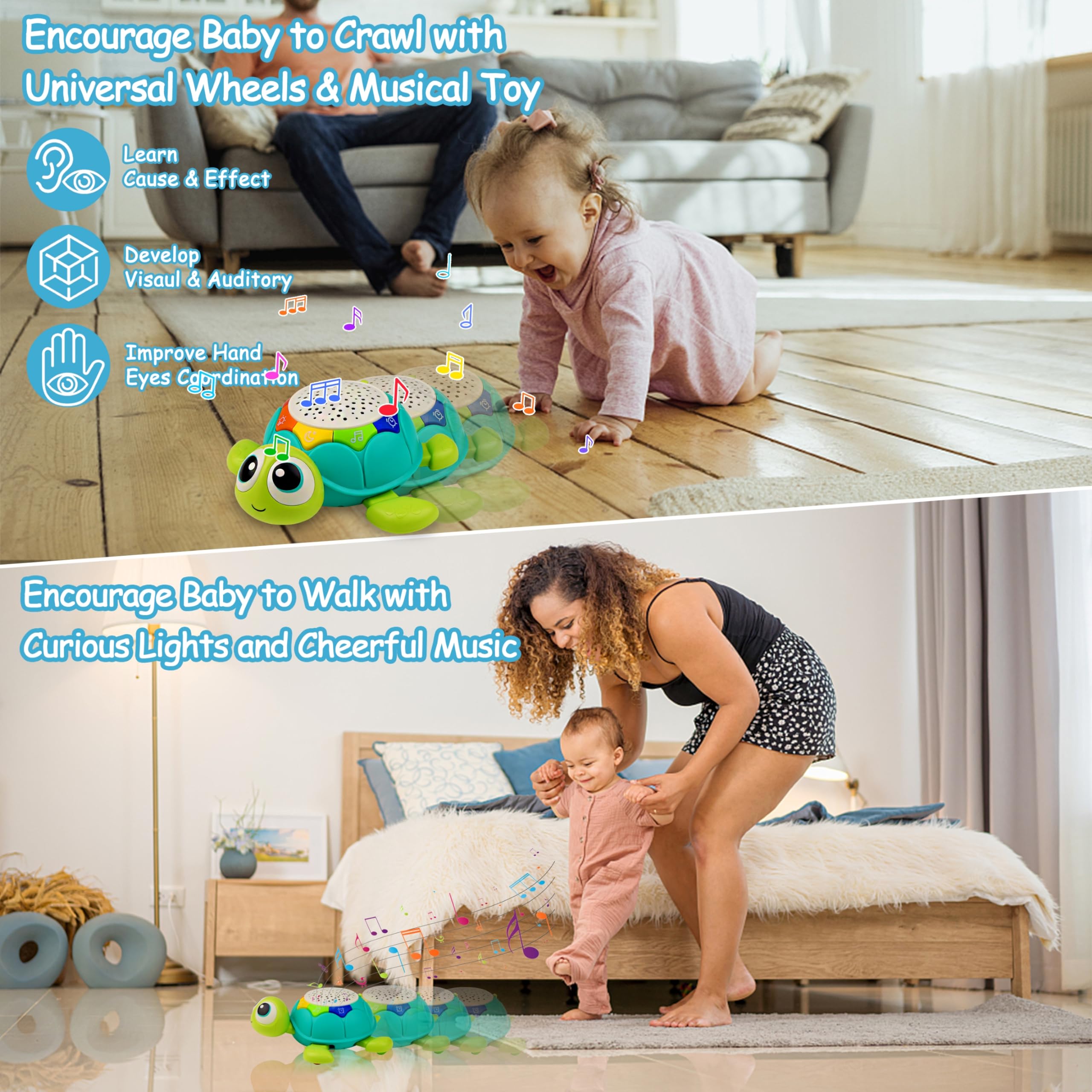 5-in-1 Musical Projector Turtle Crawling Toy for Babies 0-18 Months - Interactive Tummy Time Toy with Lights & Sounds - Perfect Baby Gift for Boys & Girls (Birthday, Christmas, Newborn) - Encourages Crawling & Sensory Development