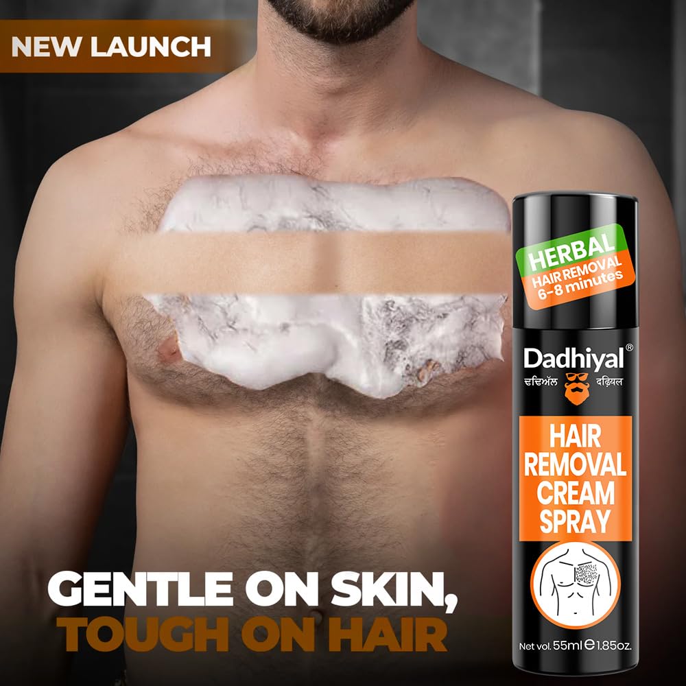 Dadhiyal Hair Removal Cream Spray - Painless & Irritation-Free Depilatory Spray for Chest, Underarms & Legs (55ml) | Quick & Easy Hair Removal at Home for Smooth Skin