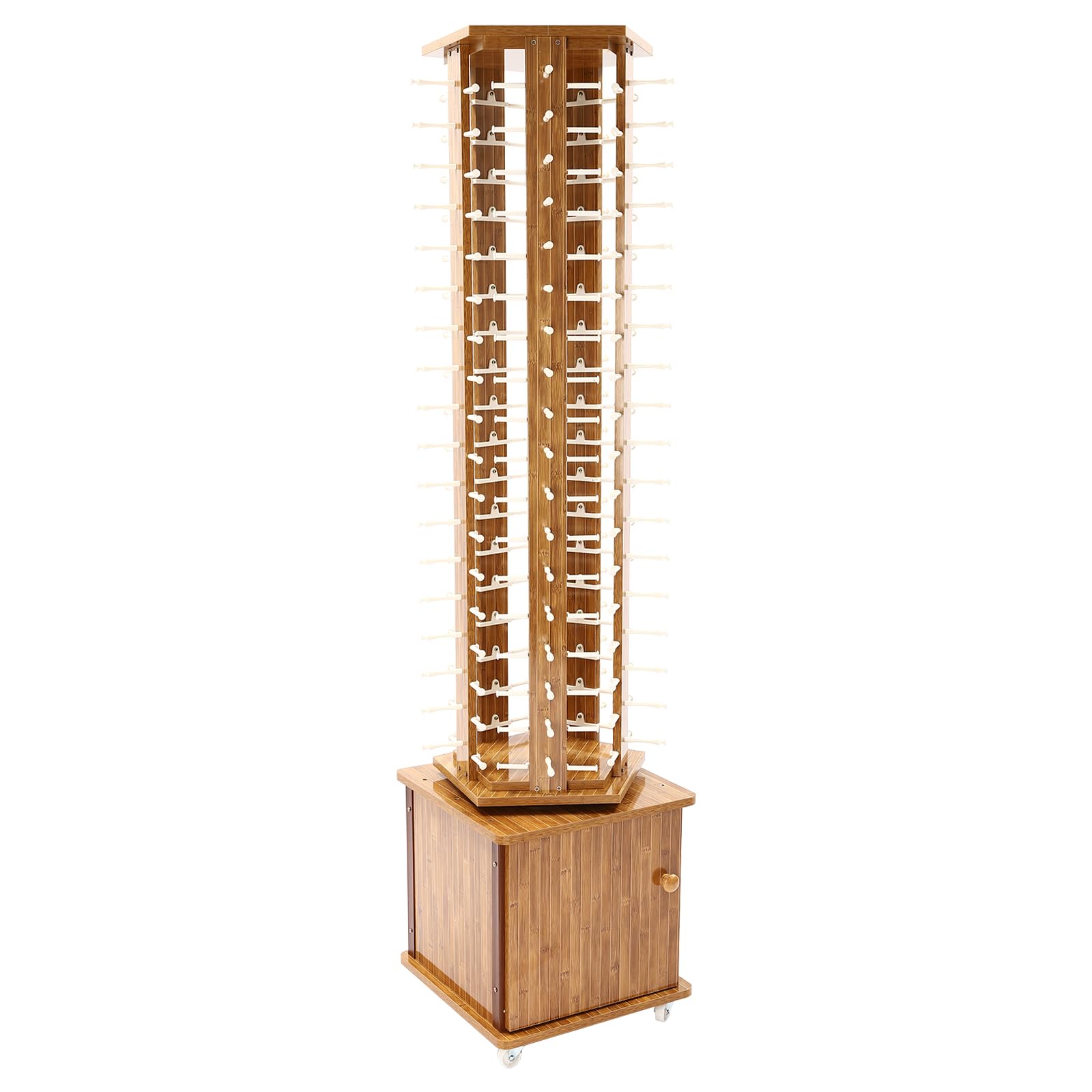 360° Rotating Sunglasses Display Stand - Holds 90 Pairs of Eyewear, Floor-Standing Glasses Rack with Storage Cabinet & Wheels (Dark Brown) - Perfect for Retail Stores, Boutiques, and Home Organization