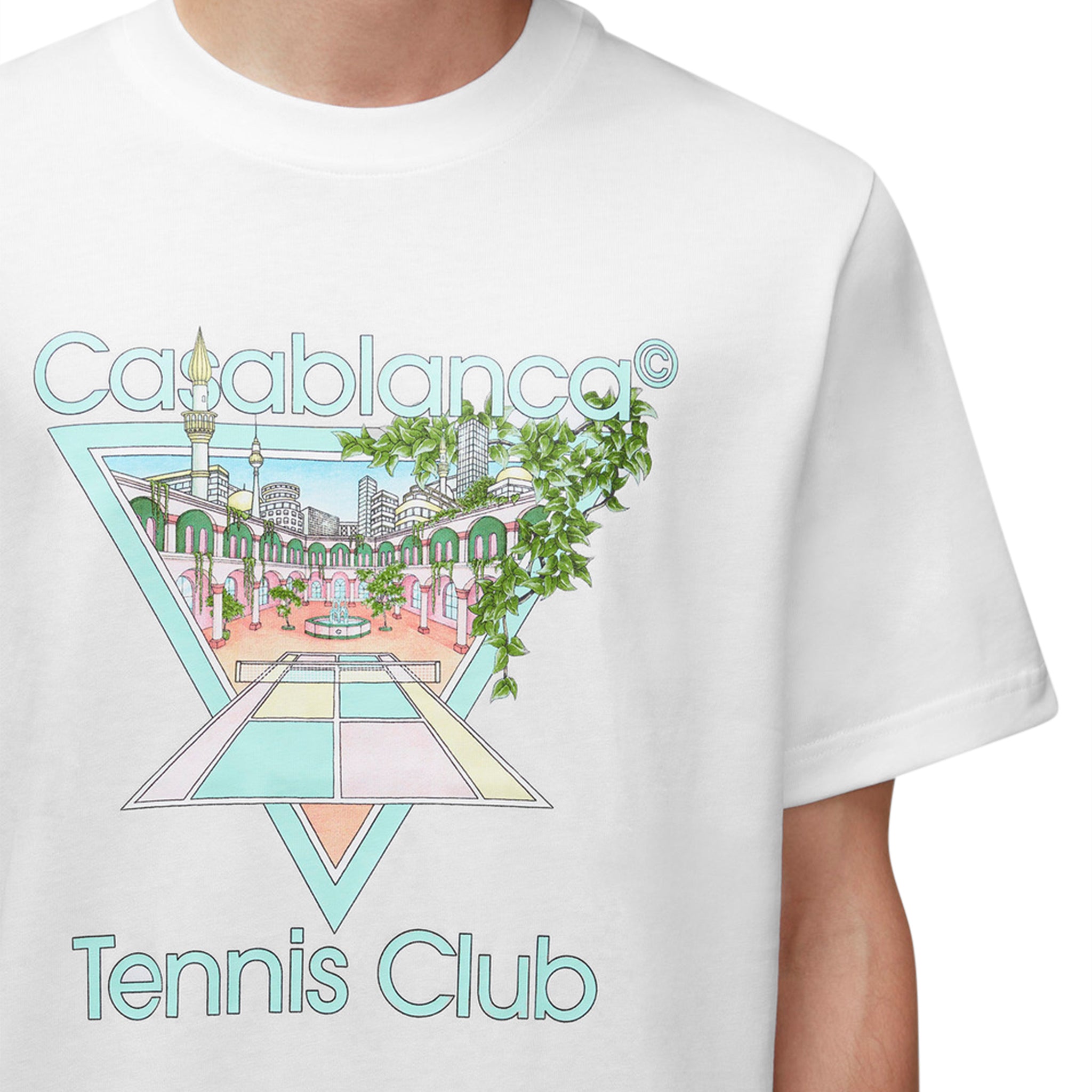 Casablanca Tennis Club Graphic Printed T-Shirt - Soft White Pastel Color for Men & Women | Casual Wear, Sports, Gym & Outdoor Activities
