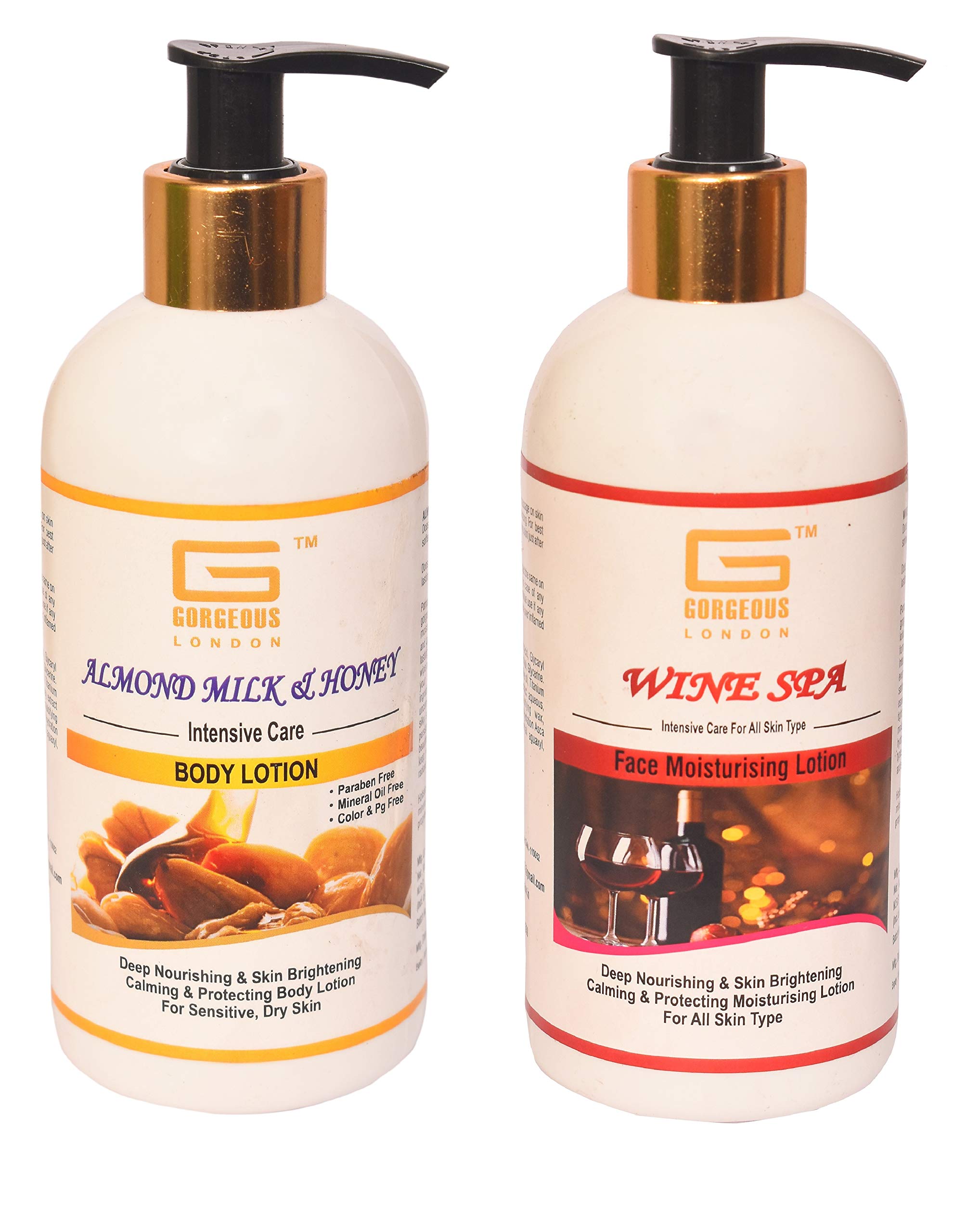 London Almond Milk Honey Body Lotion & Wine Spa Face Moisturizer Combo Set - 2 x 300ml - Natural Skincare for Dry Skin - Perfect for Daily Hydration & Spa Nights