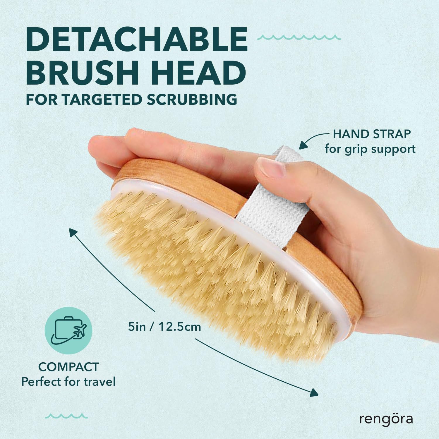 Long Handle Bath Brush for Shower - 20 Inch Back Scrubber with Detachable Head & Natural Stiff Bristles - Exfoliating Body Brush for Men, Women & Elderly - Perfect for Deep Cleaning, Exfoliation & Hard-to-Reach Areas in Bath or Shower