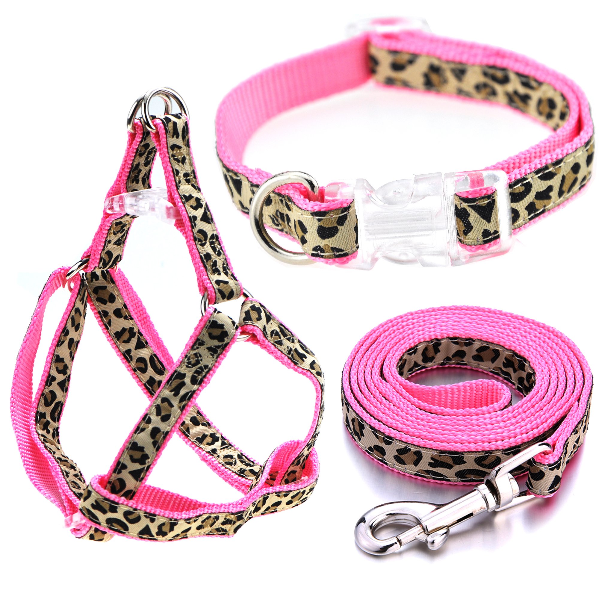 Mile High Life Dog Collar, Harness and Leash Set - Leopard Print Pet Accessories for Small Medium Large Dogs | Adjustable & Durable Walking Gear for Daily Walks, Training, Outdoor Adventures