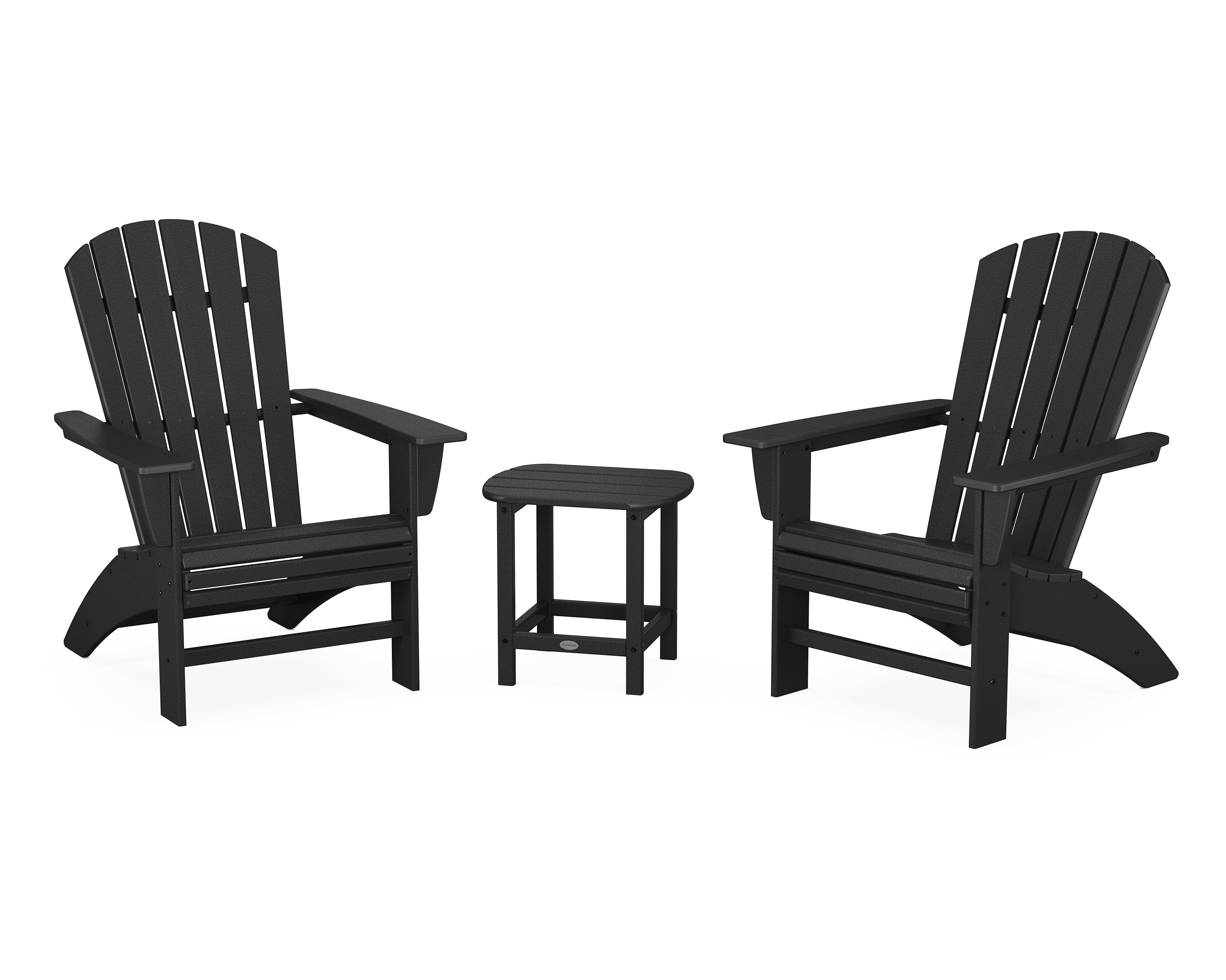 POLYWOOD Nautical 3-Piece Curveback Adirondack Chair Set - Outdoor Patio Furniture for Beach, Poolside & Garden Relaxation