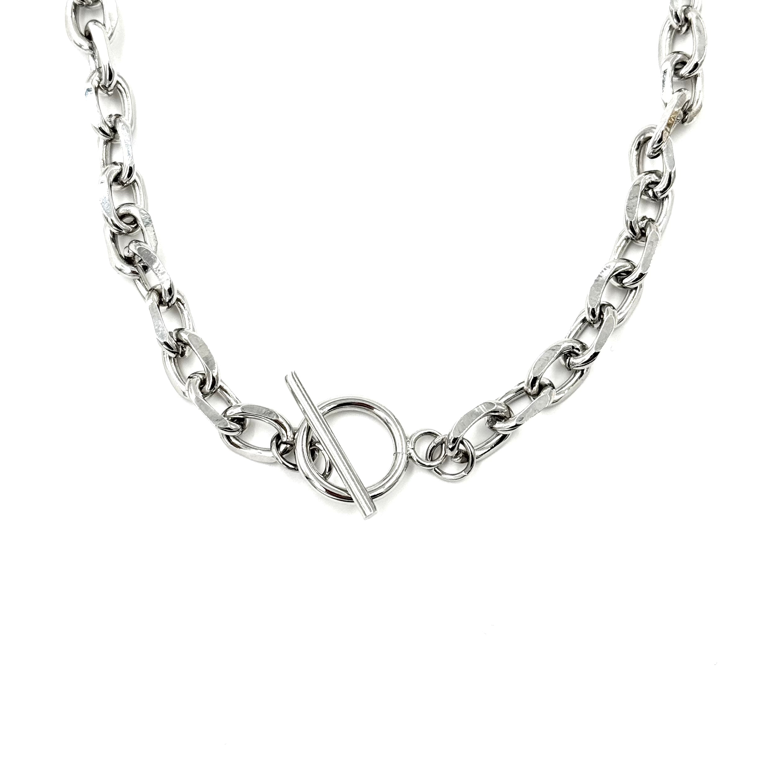 Ashley Gold Stainless Steel Toggle Flattened Link Chain Necklace for Women - Elegant Layering Jewelry for Everyday Wear, Date Night & Special Occasions