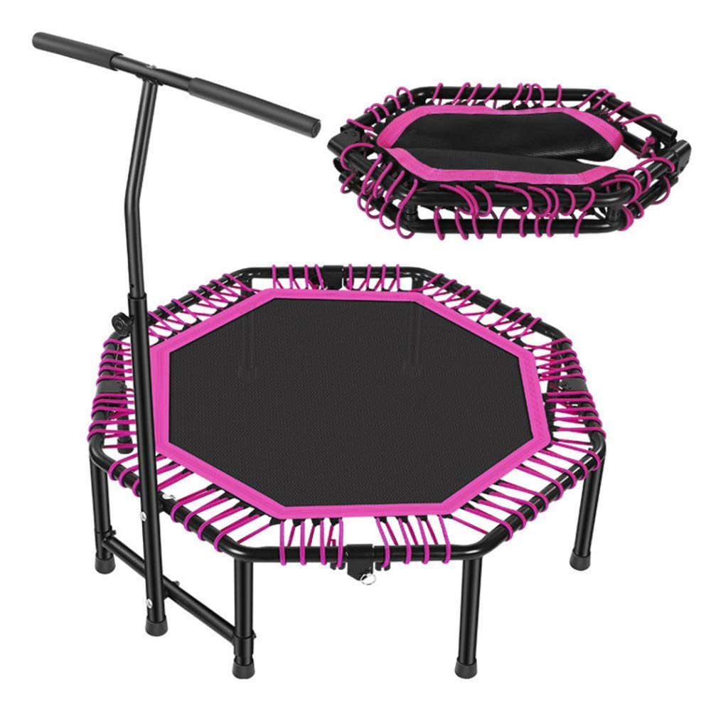 48-Inch Adjustable Fitness Trampoline for Adults with Handle - Foldable Exercise Trampoline for Indoor, Outdoor & Garden Workouts - Ideal for Yoga, Cardio & Home Fitness (Pink)
