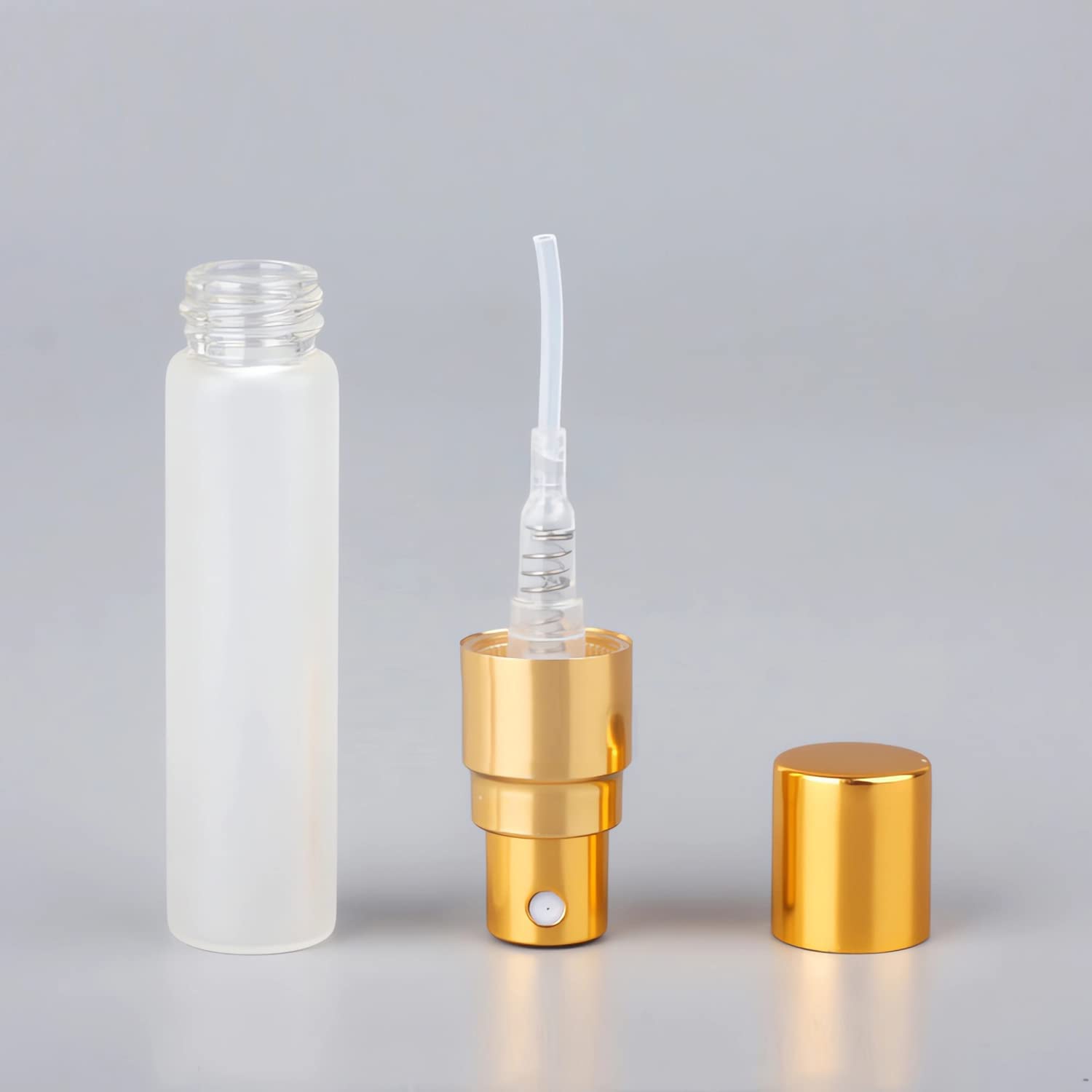 LusDoly 12-Pack 5ml Frosted Transparent Refillable Perfume Atomizer Bottles with Gold Sprayer - Travel-Sized Glass Fine Mist Bottles for Fragrance Samples, Essential Oils & DIY Perfume - Perfect for Travel, Gym, Purse & Gift Giving