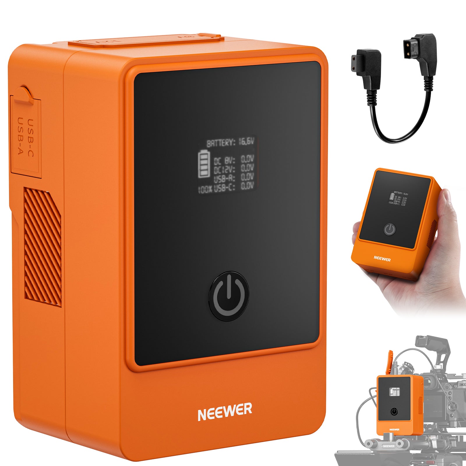 NEEWER V Mount Battery PS099E 6800mAh 14.5V 99Wh (Orange/Green) - Professional Power Solution for DSLR Cameras, LED Lights & Video Equipment - Perfect for Filmmaking, Photography & Studio Productions