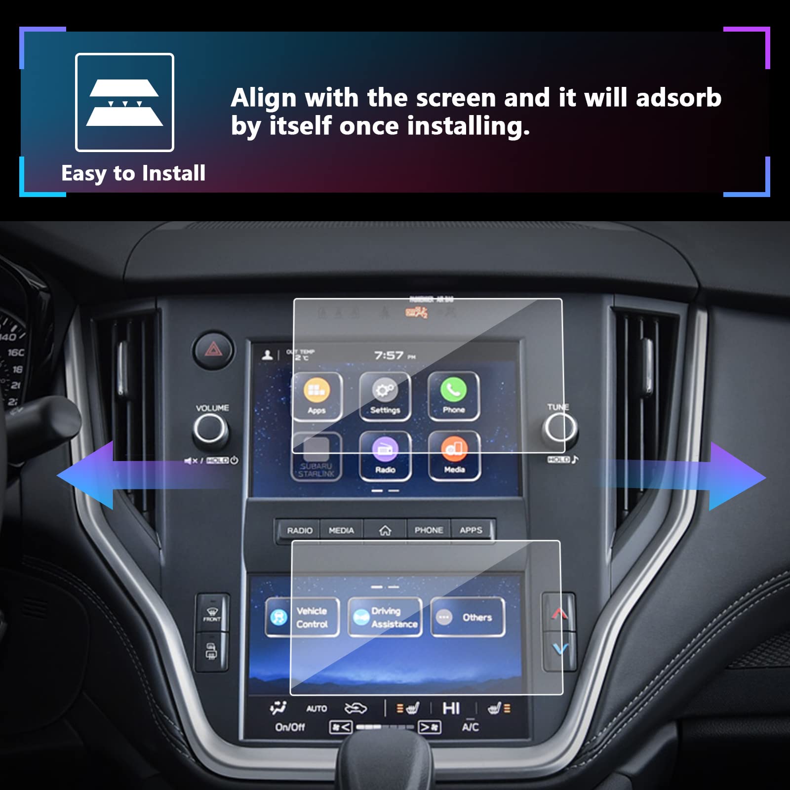 2020-2025 Subaru WRX Outback Legacy Forester Touch Screen Protector - 7 Inch Tempered Glass [2 Pack] - Anti-Scratch & HD Clarity for Car Navigation Display Protection