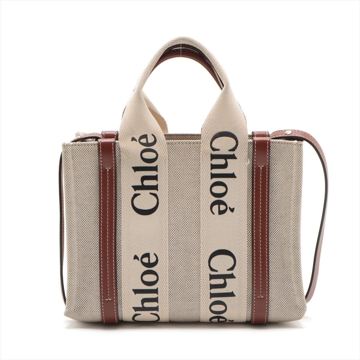 Chloe Woody Small Canvas & Leather 2-Way Handbag in Beige #2477 - Perfect for Work, Travel & Everyday Use