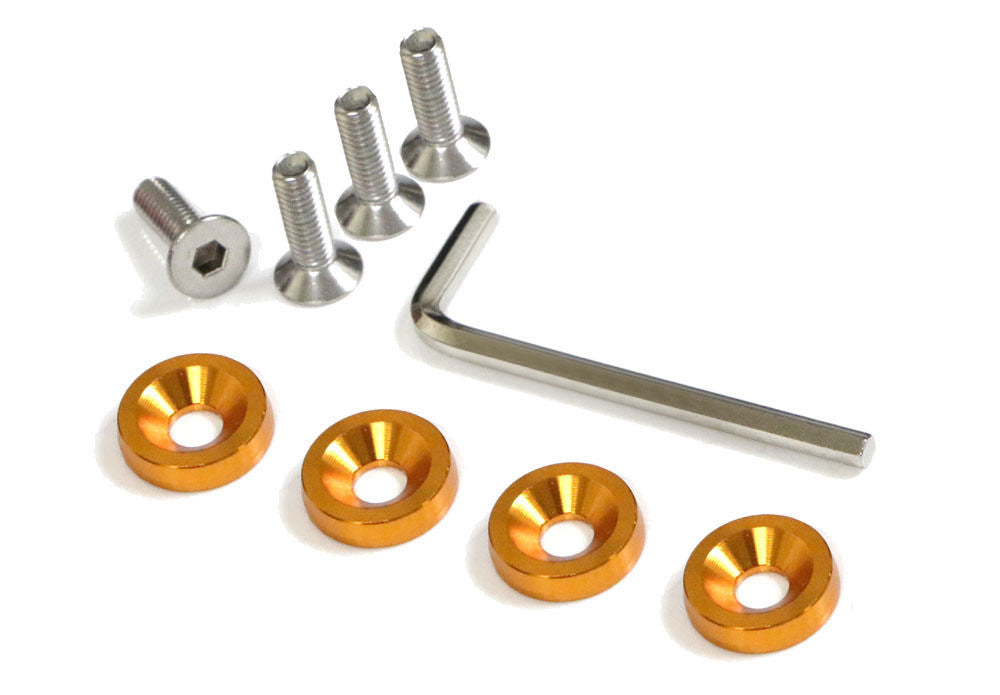 JDM Racing Style Gold Aluminum Washers Bolts Kit - 4 Pcs Car Body Fastener Set for Fender, Bumper, Hood (Perfect for Auto Customization & Performance Upgrades)