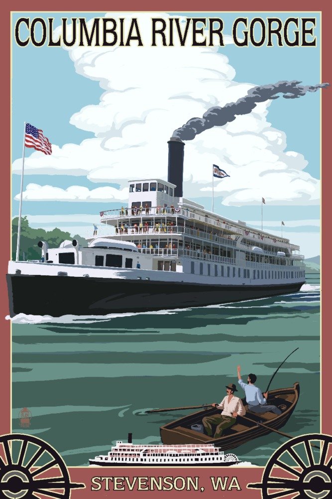 Stevenson Washington Columbia River Gorge Riverboat Wall Art Poster - 12x18 Inches Scenic Landscape Print for Home Office Decor, Living Room Bedroom Wall Decoration