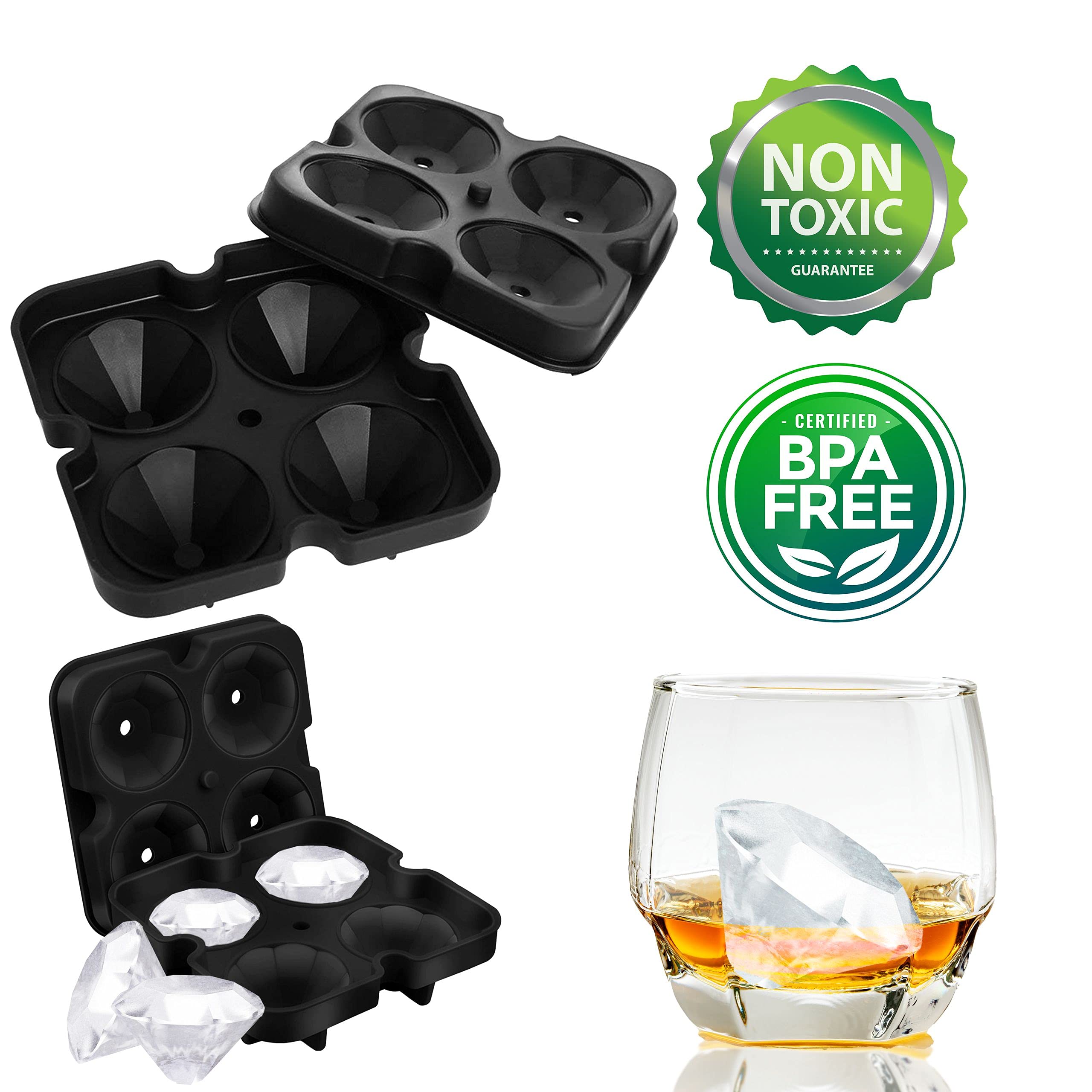 Premium Silicone Ice Cube Tray with Lid - Bahoki Essentials Diamond-Shaped Ice Molds for Cocktails, Drinks & Party Decor - Easy Fill & Release Ice Maker for Home Bars, Weddings & Special Events