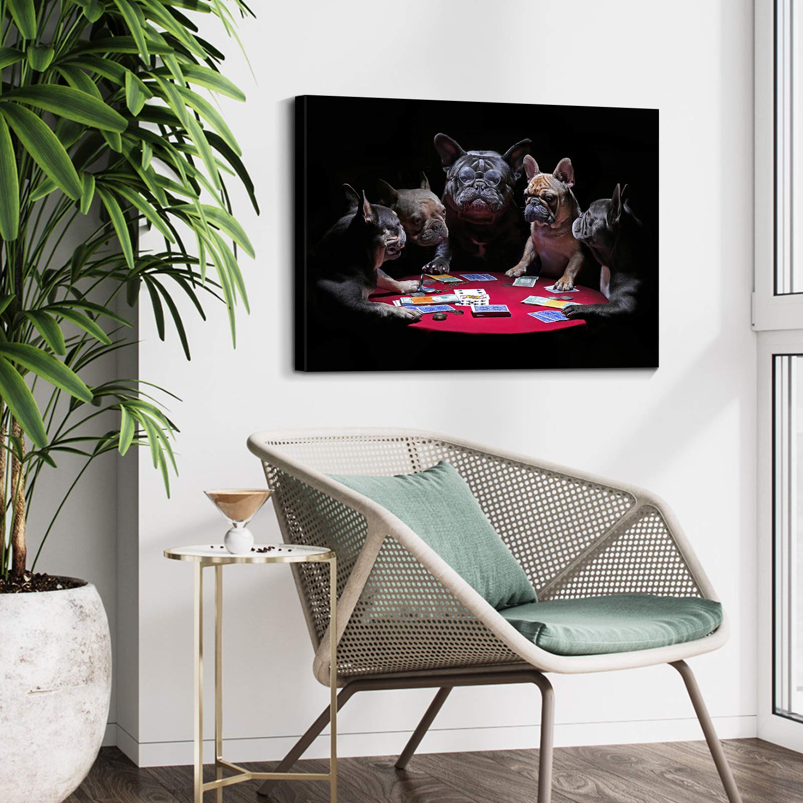 Denozer - Dogs Playing Poker by Cassius Marcellus Coolidge Oil Painting Reproduction - 48x36 Inch Giclee Canvas Print, Gallery Wrapped & Ready to Hang - Entertainment Room, Game Room, Bar & Man Cave Wall Art Decor