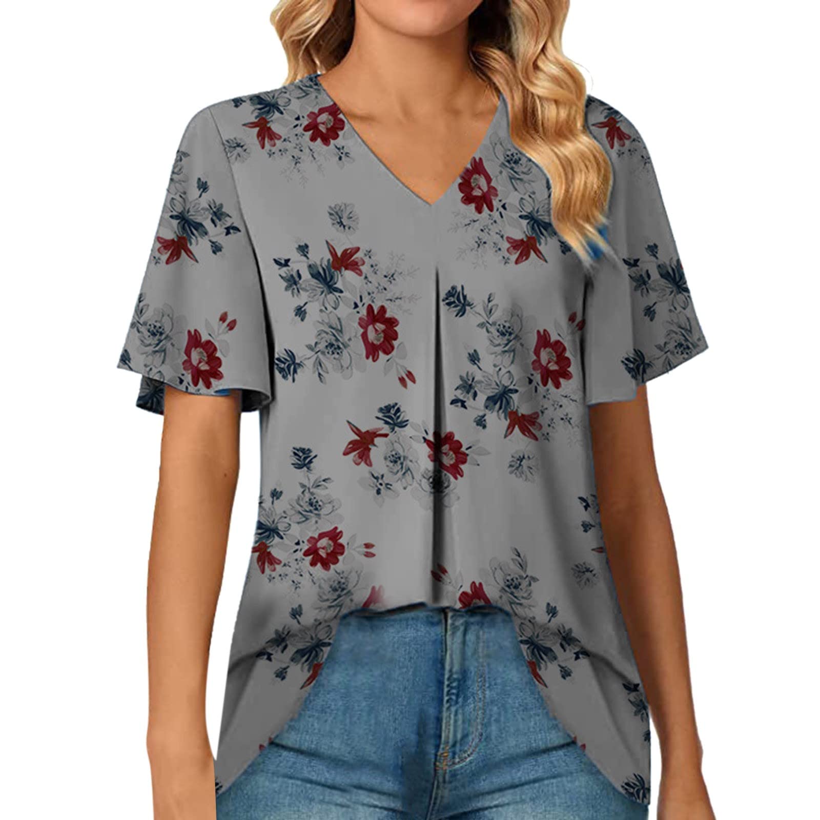 Avrilight Women's Oversized V-Neck Baseball Tee - Stretchy Ruffle Sleeve Workout T-Shirt for Running & Summer Activities | Casual Bodycon Tunic Top for Gym, Yoga & Everyday Wear