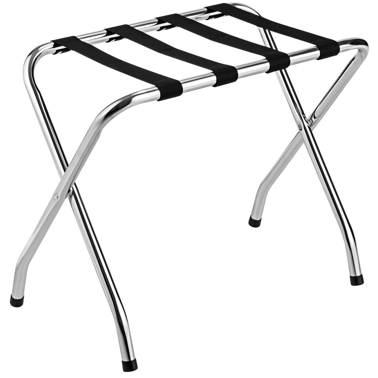 **Tangkula Chrome Folding Luggage Rack - No Assembly Required, Sturdy Metal Suitcase Stand with Nylon Belts for Bedroom, Guest Room & Hotel Use - Silver (1 Pack) - Perfect for Travel Storage & Space Saving**