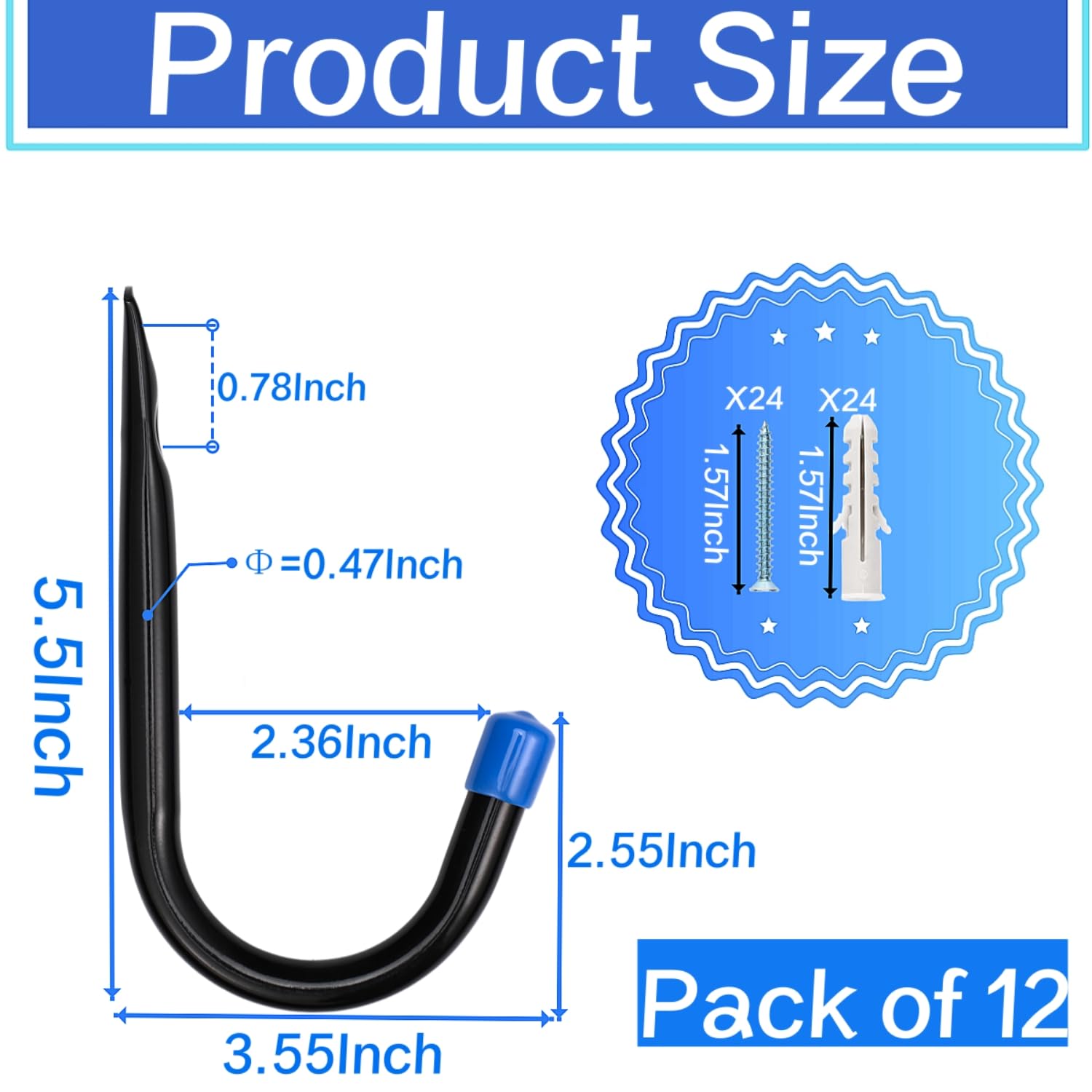 Heavy Duty Garage Storage Hooks 12 Pack - 3.5 Inch Wall Mounted Utility Hangers for Organizing Tools, Bikes & Sports Equipment - Perfect for Garage, Shed & Workshop Organization