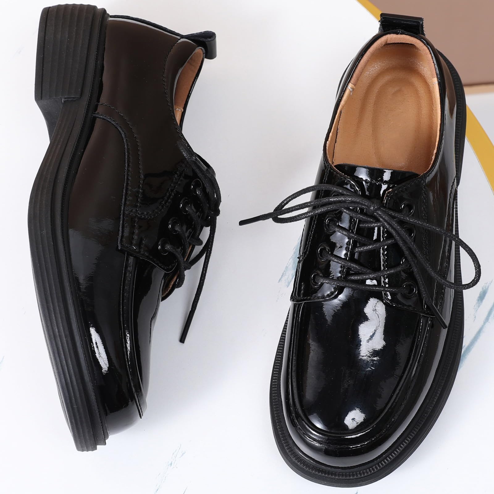 Women's Leather Oxford Shoes - Classic Lace-Up Round Toe Flat for Business Casual & Office Wear | Non-Slip Comfortable Dressy Shoes for Ladies | Perfect for Work, Professional Meetings & Daily Commute