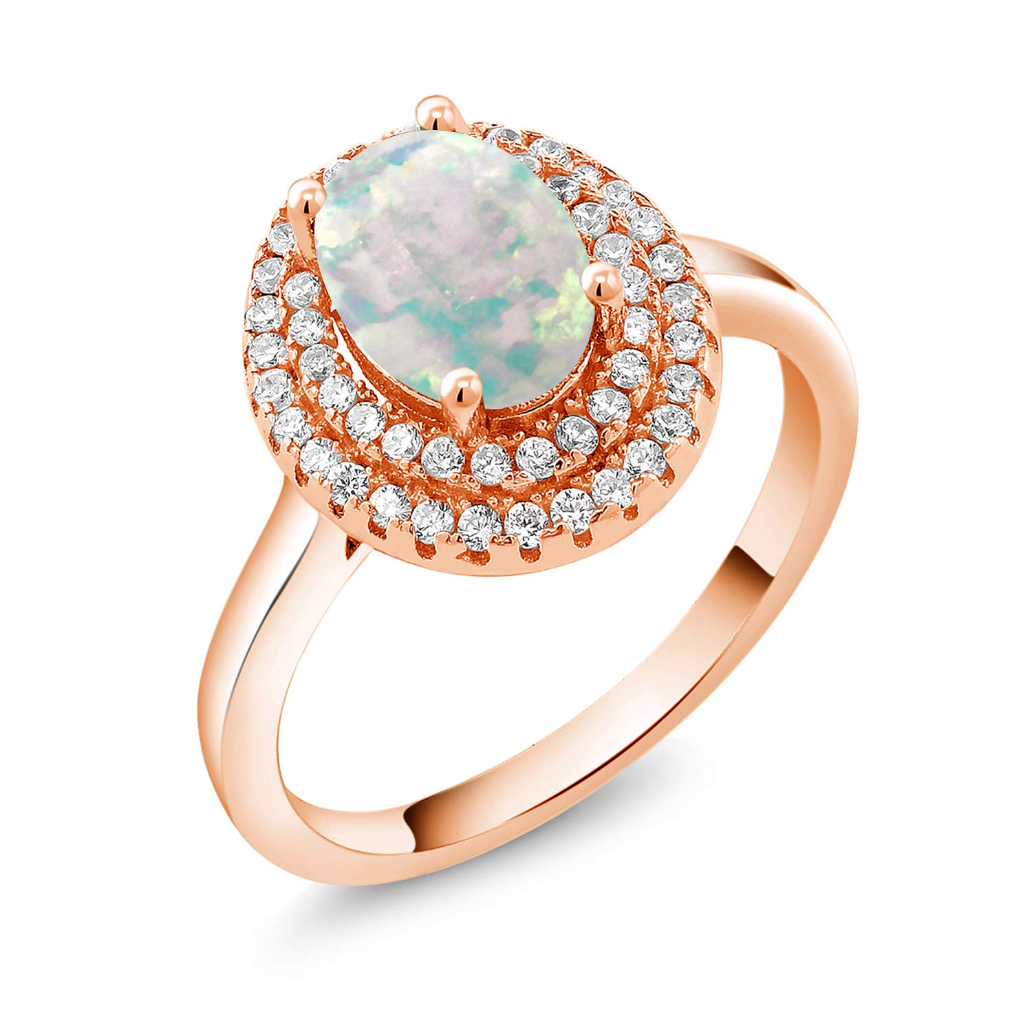 2.20 Ct Oval White Simulated Opal Ring - 18K Rose Gold Plated Sterling Silver - Gem Stone King - Perfect for Weddings, Anniversaries & Gift Giving