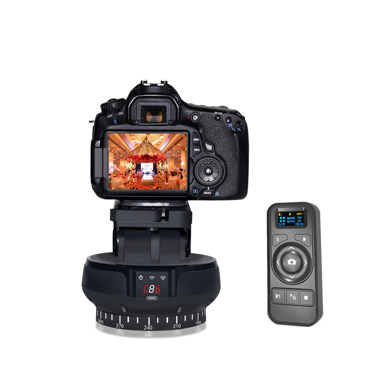 2.4G Motorized Panoramic Tripod Head - 360° Rotation & ±35° Tilt with Remote Control for DSLR Camera & Smartphone | Perfect for Time-Lapse Photography, Vlogging & Live Streaming