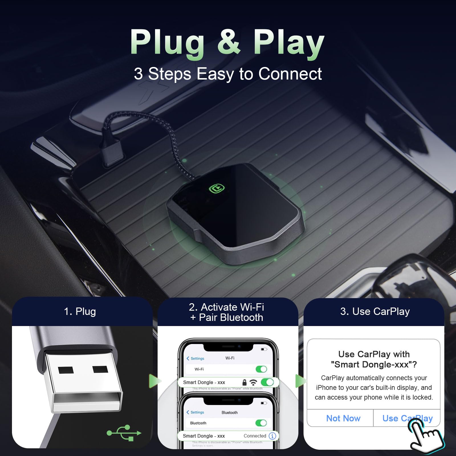 2025 Upgraded Wireless CarPlay Adapter for Apple iPhone - Convert Wired to Wireless CarPlay, Plug & Play for Cars 2018+ & iOS 10+, Fast Stable Connection No Delay (Gray) - Perfect for Commuting, Road Trips & Hands-Free Driving