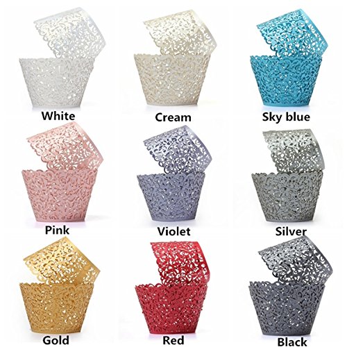60-Pack Filigree Little Vine Lace Laser Cut Cupcake Wrappers - Premium Baking Cup Liners & Muffin Cases for Wedding, Birthday Party Decorations (Blue) - Perfect for DIY Desserts, Tea Parties & Special Occasions