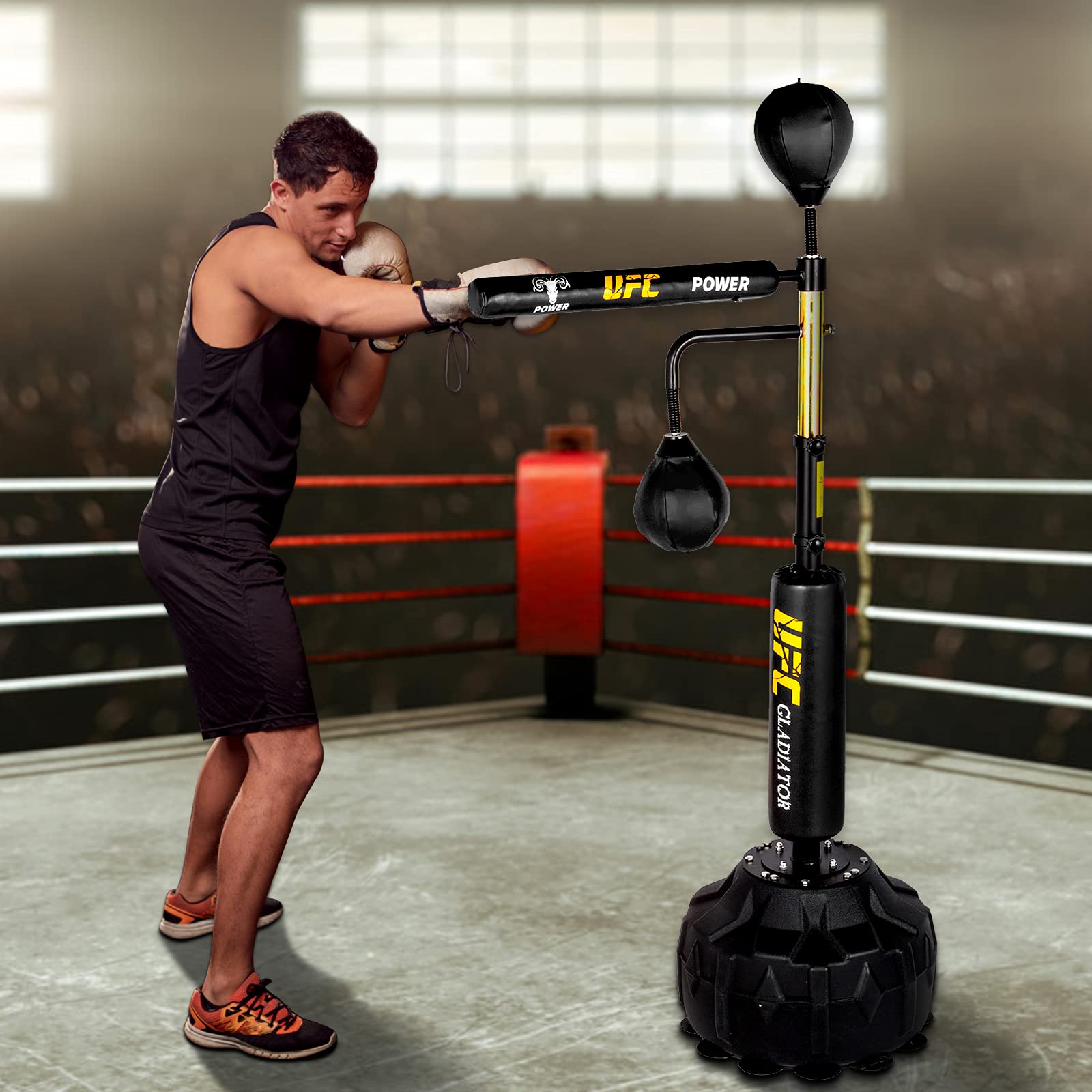 Happybuy Boxing Speed Trainer - Adjustable Height Punching Bag with Spinning Bar, Reflex Ball & Gloves | Free Standing Speed Bag for Boxing Training | Ideal for Adults & Kids | Home Gym & Martial Arts Practice