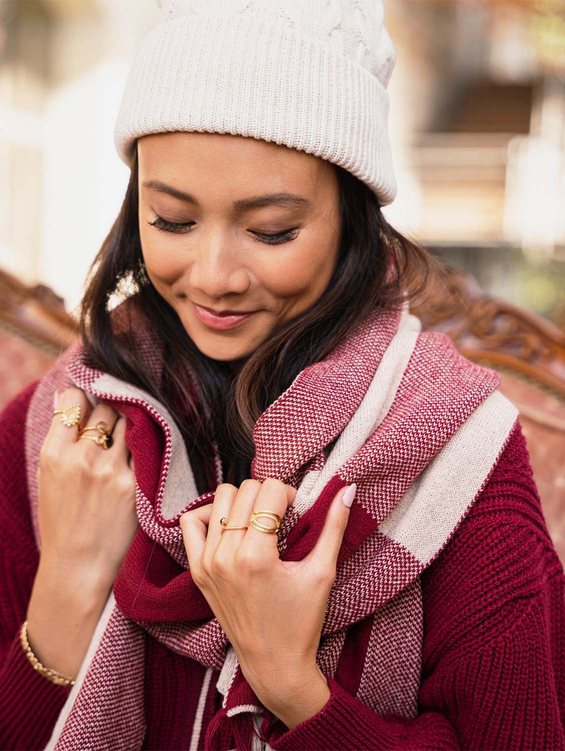 Meridian Recycled Cotton Vegan Scarf for Women & Men - Soft Eco-Friendly Burgundy Winter Wrap - Perfect for Cold Weather, Outdoor Activities & Fashion Accessories