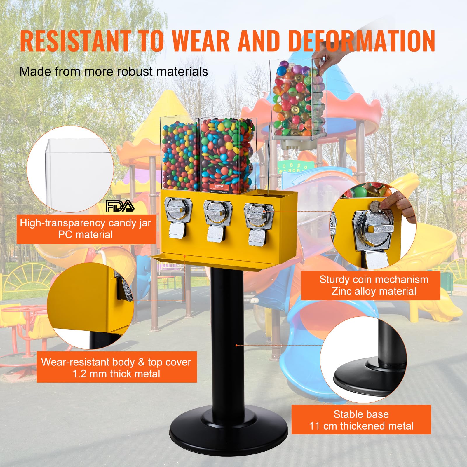 VBENLEM Triple Head Candy Vending Machine - 1 Inch Gumball Dispenser with Adjustable Outlet & Stand | Commercial & Home Use for Arcades, Parties, Retail Stores, and Family Fun