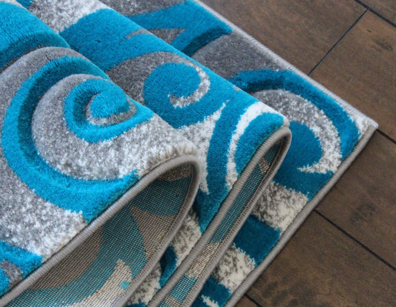 Masada Rugs - Grey White Turquoise Modern Handwoven Area Rug, Hand Carved 2'x7' Runner - Boho Chic Living Room Decor, Bedroom Runner, Hallway Carpet
