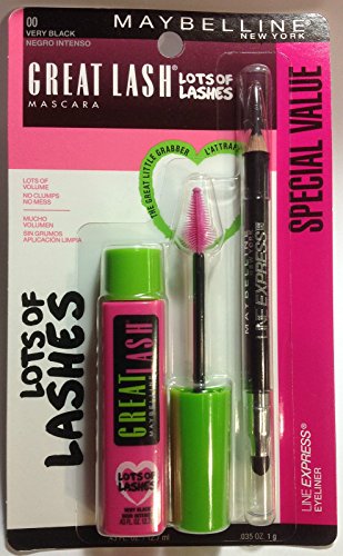 Maybelline Great Lash Lots of Lashes Mascara - Very Black & Ebony Black - Volumizing & Lengthening for Dramatic Lashes - Perfect for Day & Night Makeup Looks