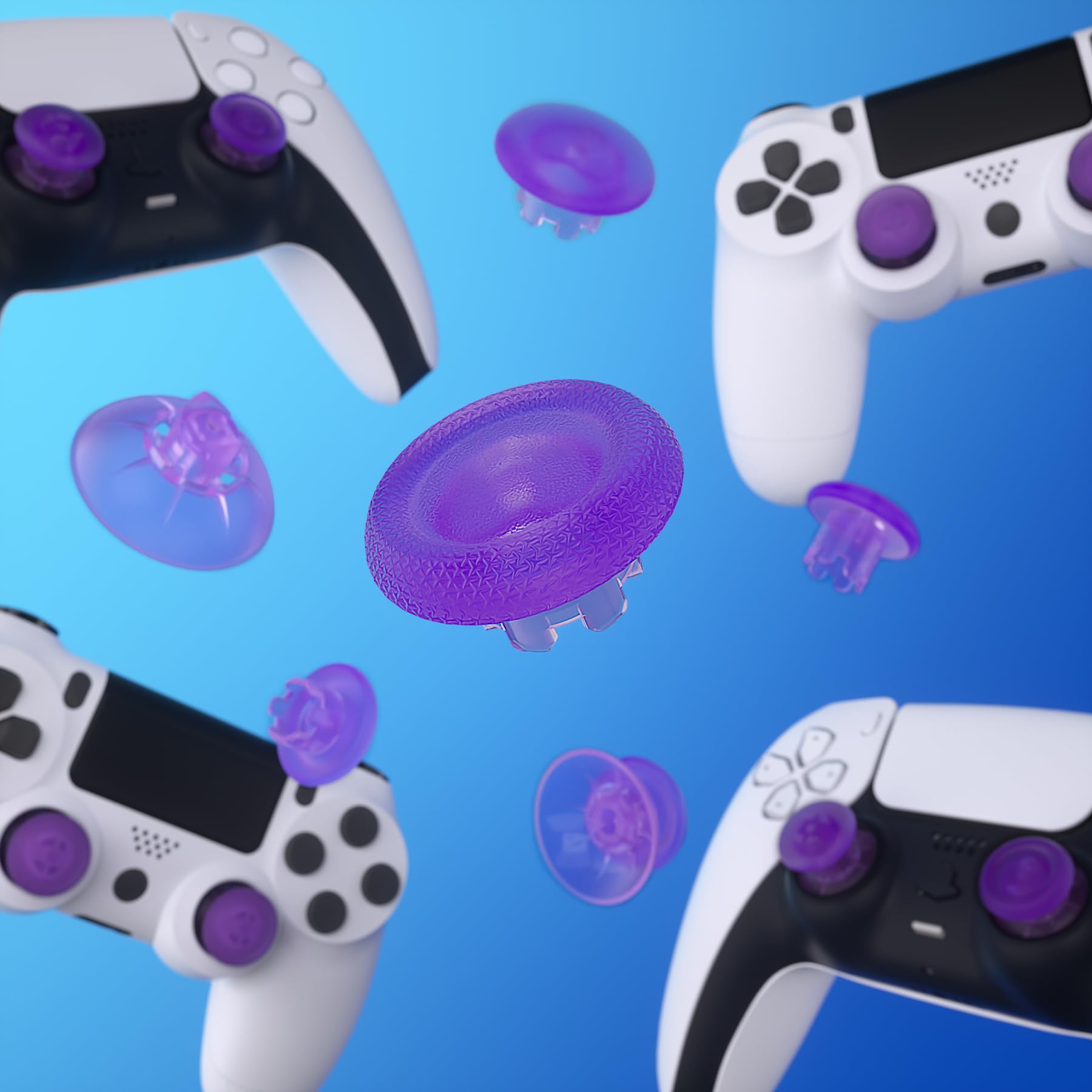 eXtremeRate Interchangeable Analog Thumbsticks for PS5 Controller - Purple Transparent Replacement Joysticks for PS4 Pro/Slim - Gaming Accessories for Enhanced Control & Comfort