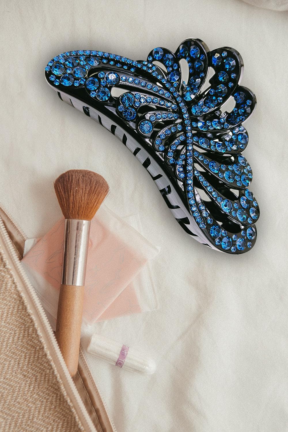 5 Inch Large Hair Claw Clips with Blue Rhinestones - Non-Slip Leaf Design Plastic Jumbo Jaw Clips for Women, Strong Hold for Thick & Long Hair - Perfect for Updos, Ponytails & Everyday Styling