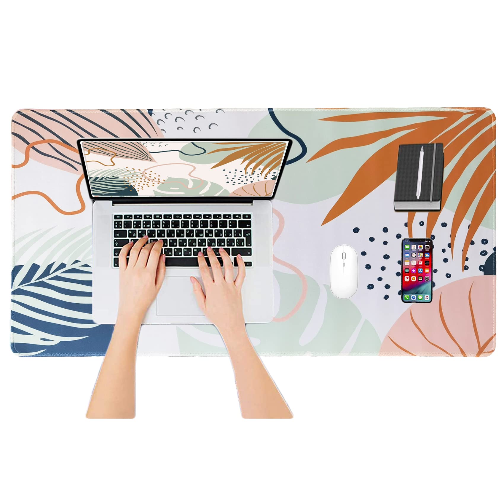 Premium Large Desk Pad with Waterproof Surface - Extra Wide Mouse Pad & Keyboard Mat for Home Office, Gaming, and Workstations - Abstract Tropical Leaf Design for Computers & Laptops - Ideal for Working, Writing, and Professional Setups