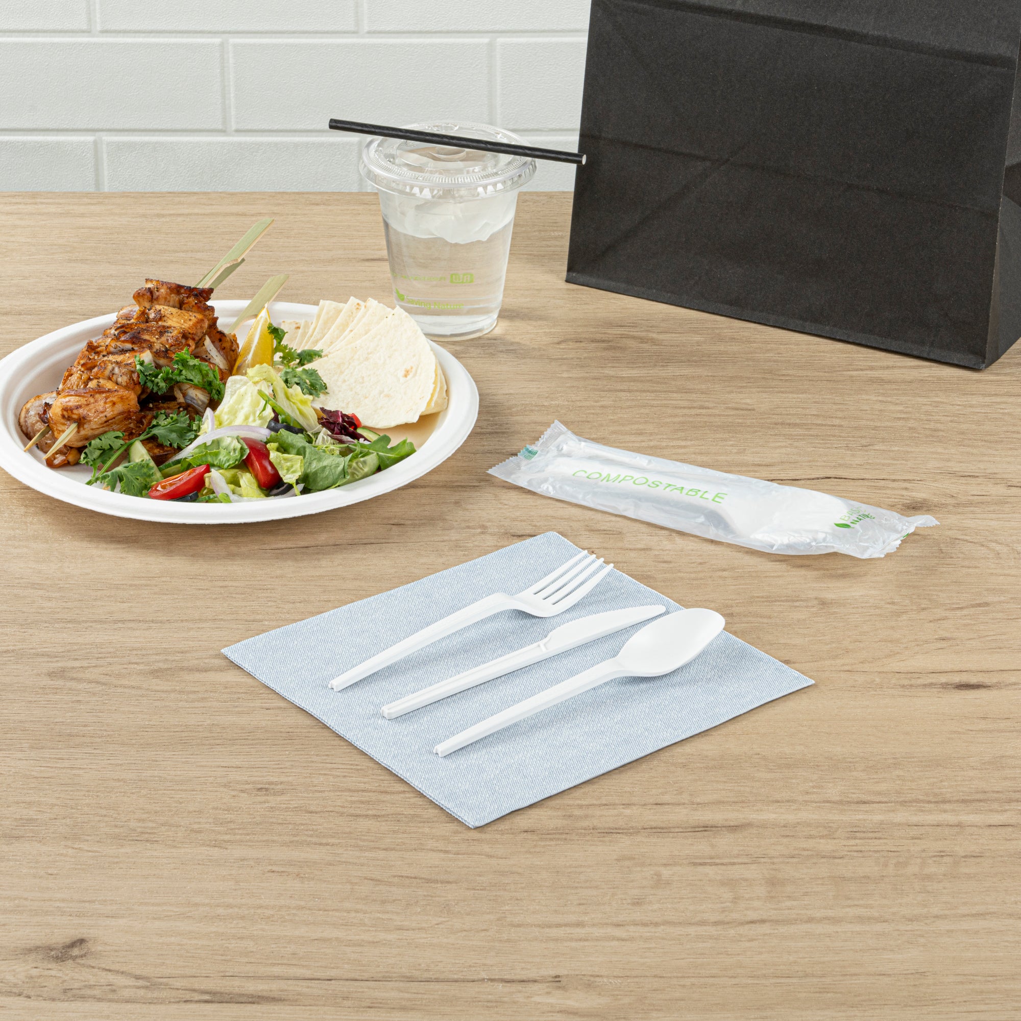 Eco-Friendly Compostable White CPLA Plastic Cutlery Set - 100-Piece Heat Resistant Utensils (6.5