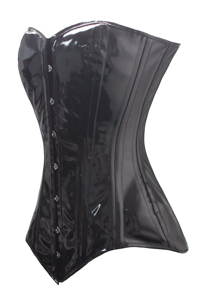 LuvSecret Lingerie Heavy Duty 26 Double Steel Boned Waist Trainer PVC Long Torso Overbust Corset #8151 - Perfect for Waist Training, Cosplay, and Burlesque Performances