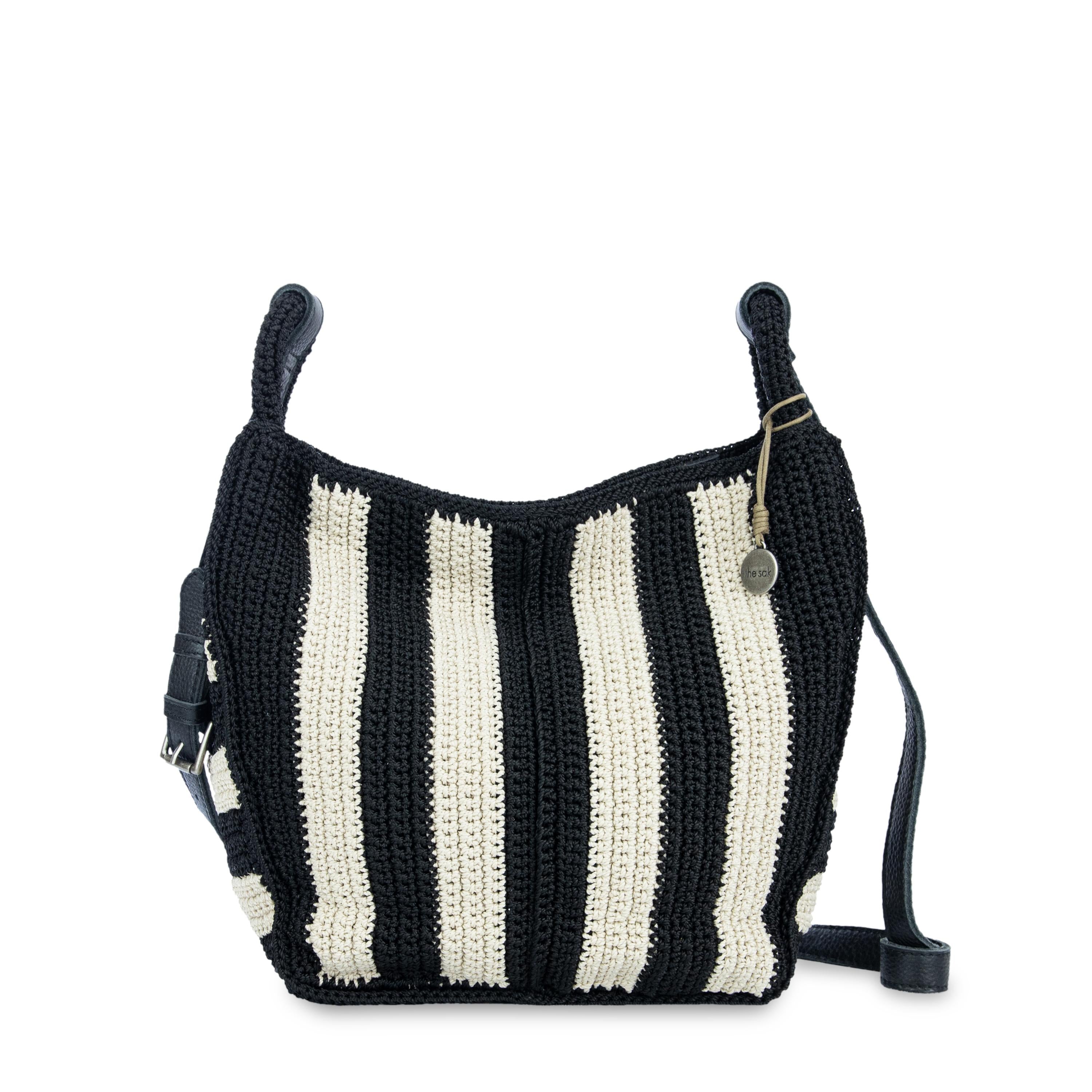 Los Feliz Hand Crochet Crossbody Bag - Black Stripe Design - Perfect for Everyday Use, Travel & Shopping