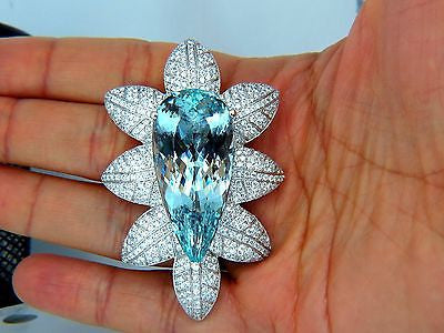 69.37 Carat GIA Certified Natural Aquamarine & Diamond 3D Snowflake Pendant Brooch in 18K Gold - Elegant Jewelry for Weddings, Anniversaries & Special Occasions