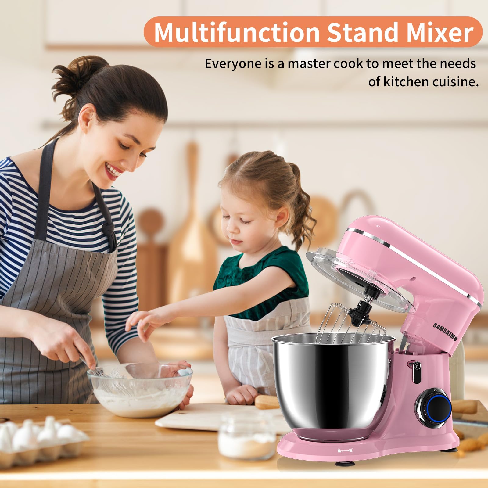660W 10-Speed 3-in-1 Electric Stand Mixer with Pulse Button - Includes 6.5QT Stainless Steel Bowl, Dough Hook, Beater & Whisk - Perfect for Baking Cakes, Cookies, Bread & More - Sakura Pink Kitchen Mixer for Home Bakers