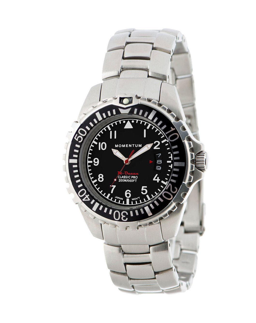 **Momentum M-Ocean Men's Dive Watch - Waterproof Stainless Steel Bracelet, Black/Steel - Perfect for Scuba Diving, Swimming & Outdoor Adventures**
