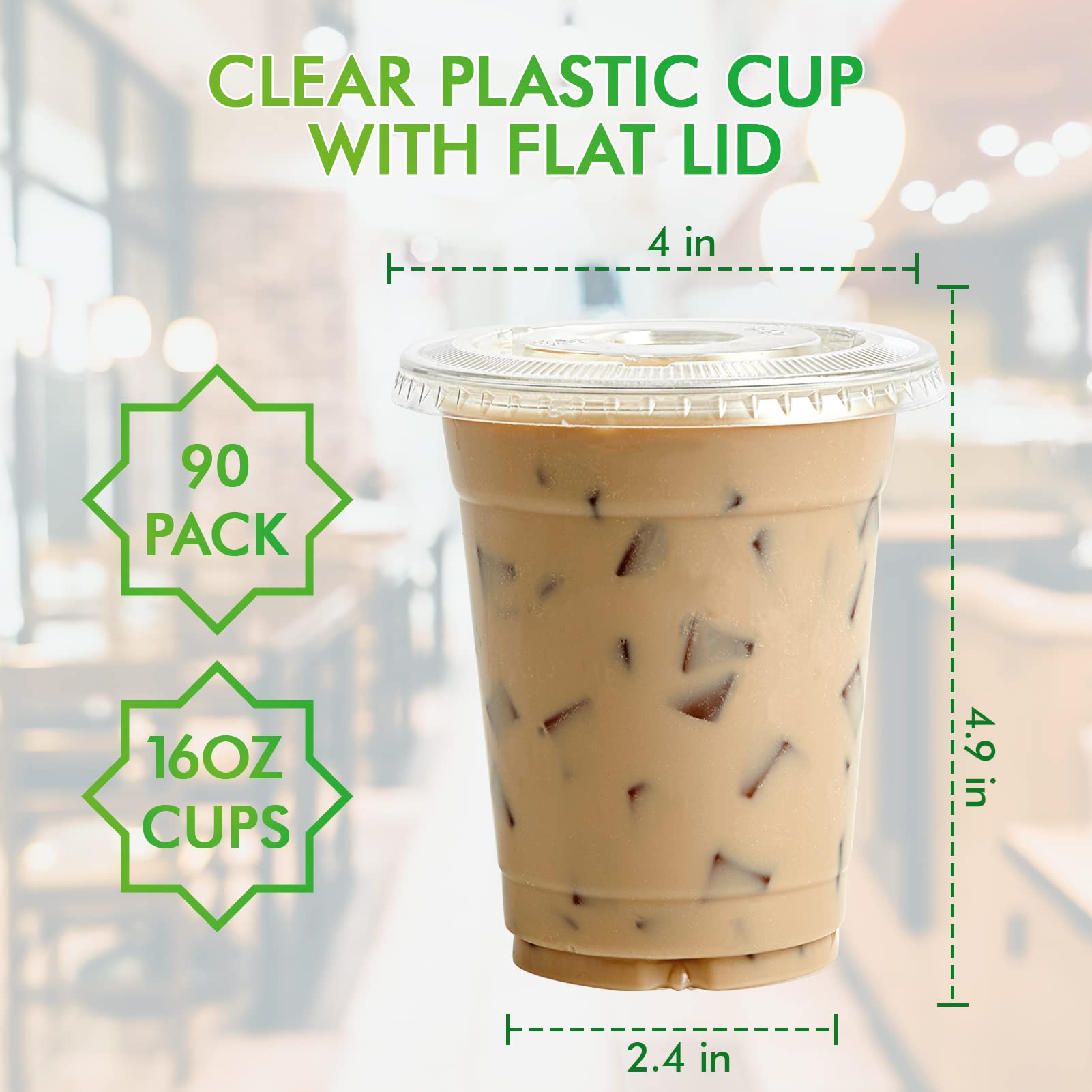 Lilymicky 90-Pack 16 oz Clear Plastic Cups with Flat Lids - Disposable Drinking Cups for Ice Coffee, Smoothies, Slurpee & Cold Beverages - Perfect for Parties, Picnics & Outdoor Events
