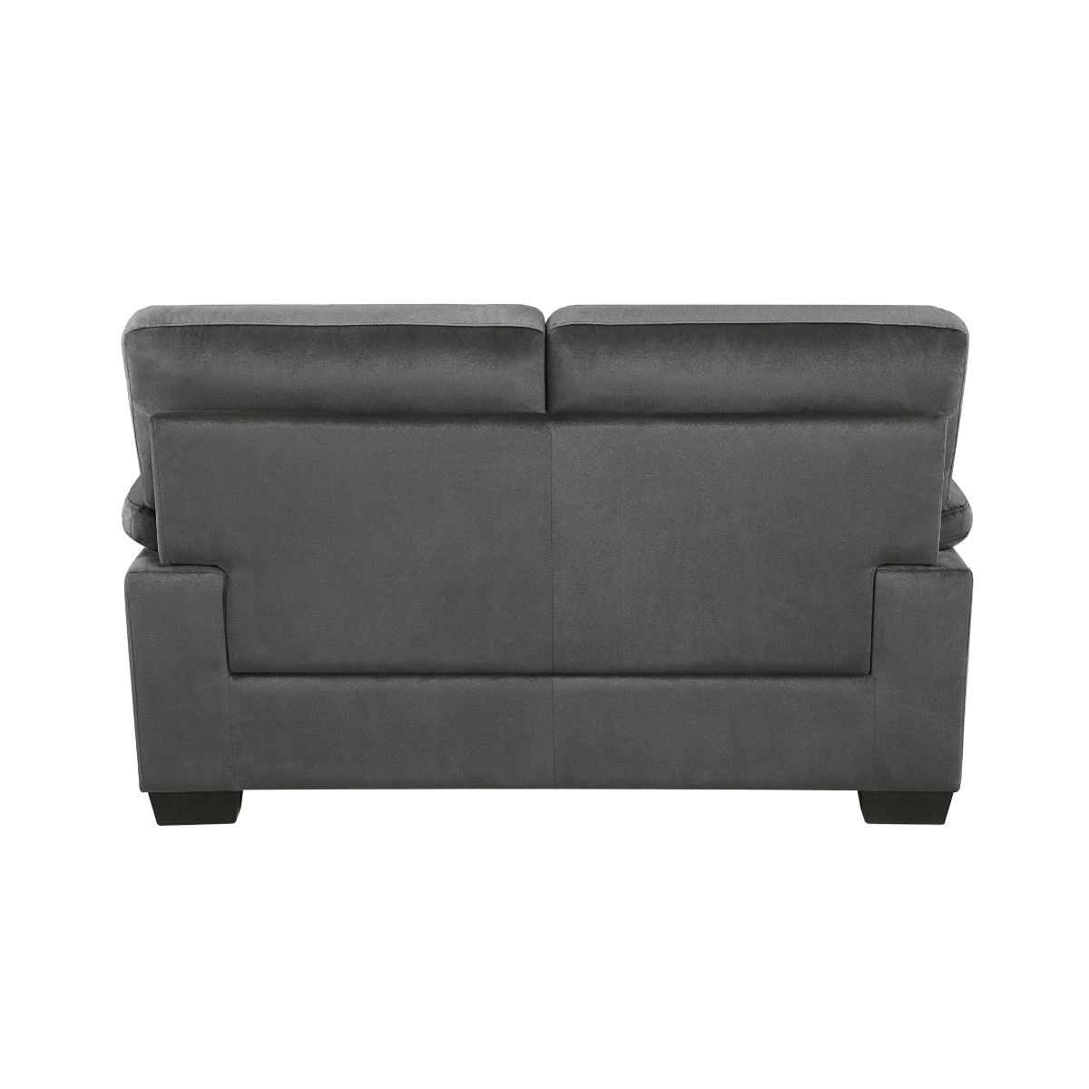 Dark Gray Textured Fabric Love Seat with Faux Wood Finish - Modern Small Couch for Living Room, Apartment & Office - Comfortable 2-Seater Sofa for Relaxing and Entertaining