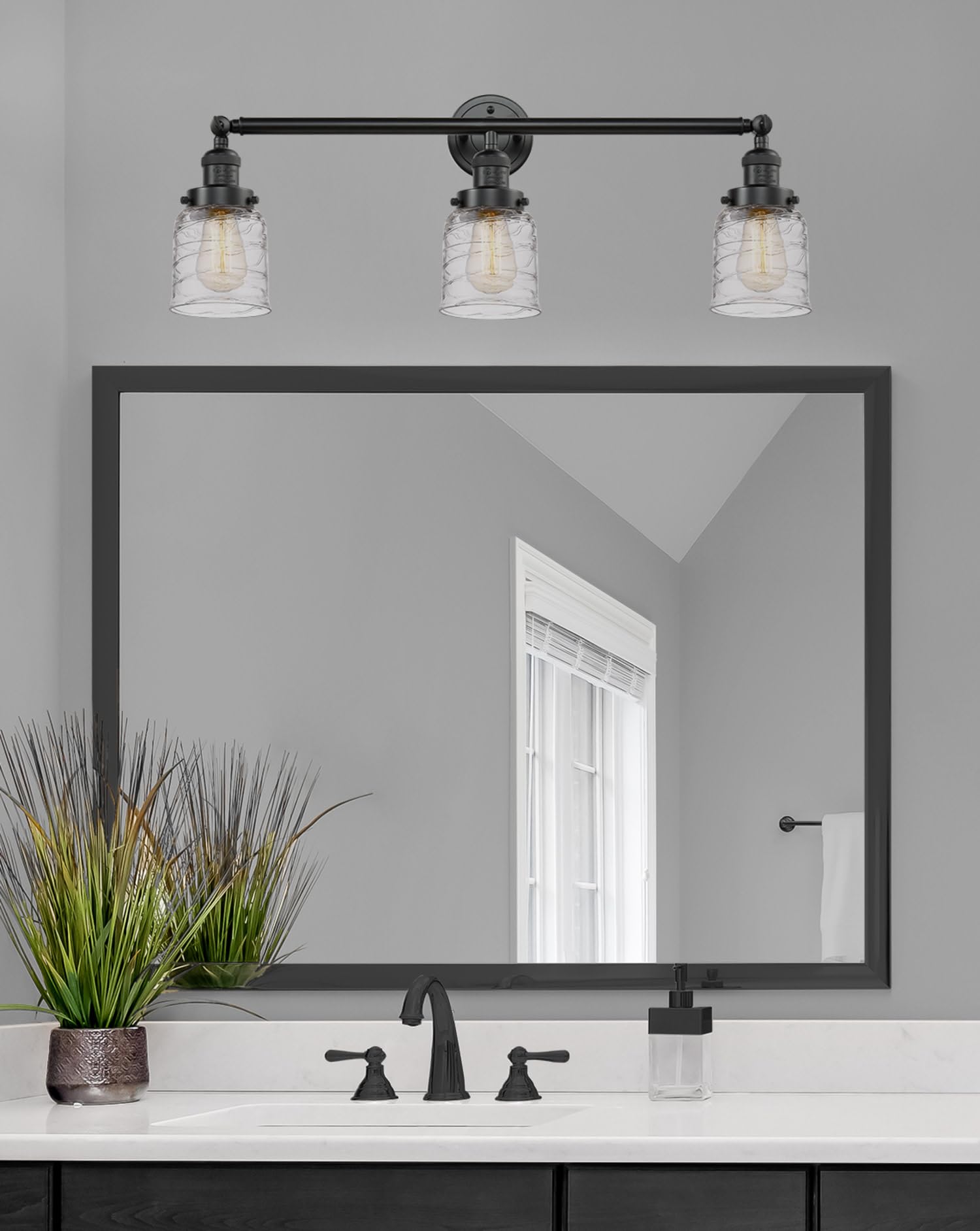 Bell 3-Light Bathroom Vanity Light Fixture in Polished Chrome - Modern Mirror Lighting for Bathroom, Dressing Room & Makeup Area (Model 205-PC-G513)