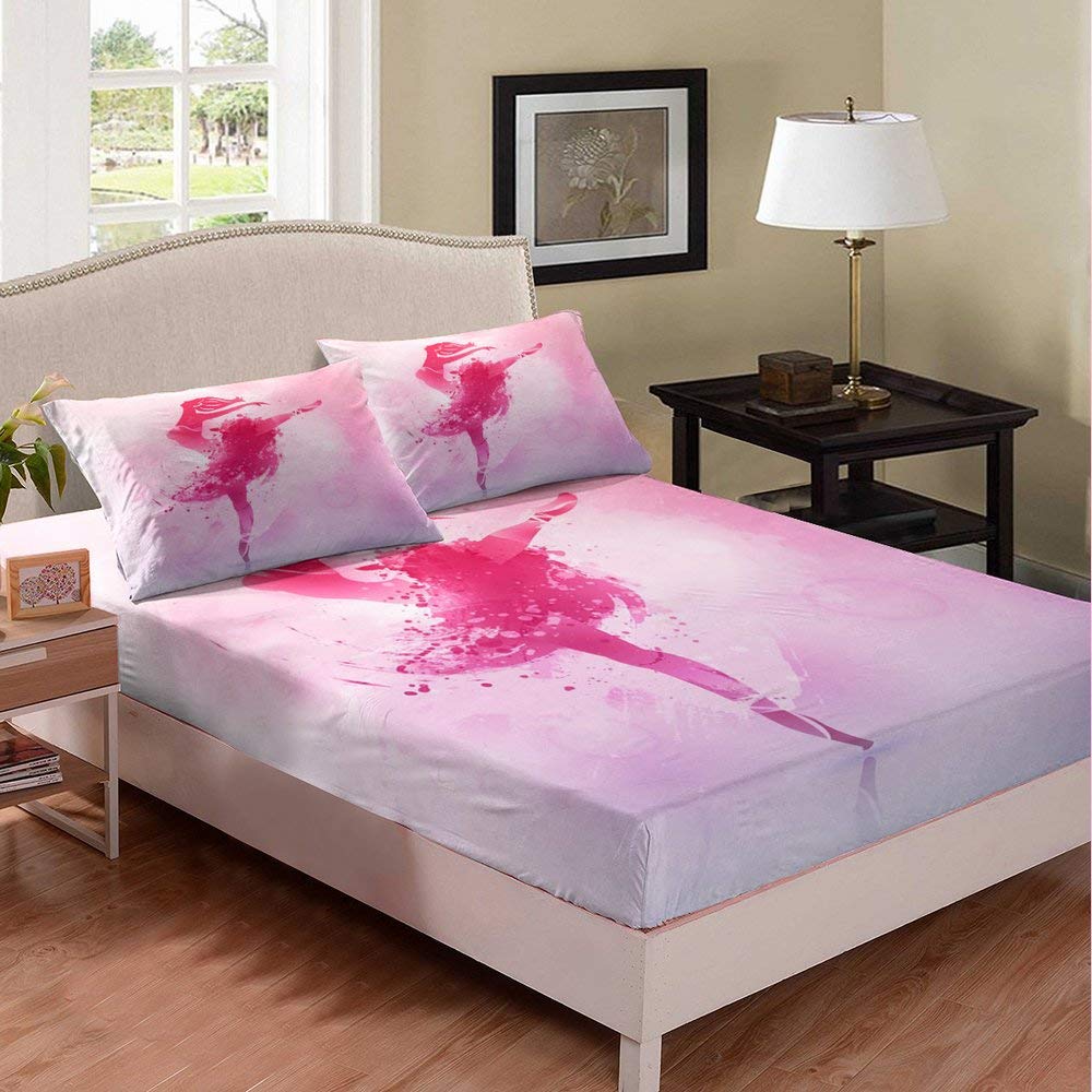 Ballet-Themed Tie-Dye Queen Size 3-Piece Bed Sheet Set - Soft & Warm Fitted Sheet with 2 Pillowcases for Teens & Young Adults | Perfect for Dance Lovers' Bedrooms & Dorm Rooms