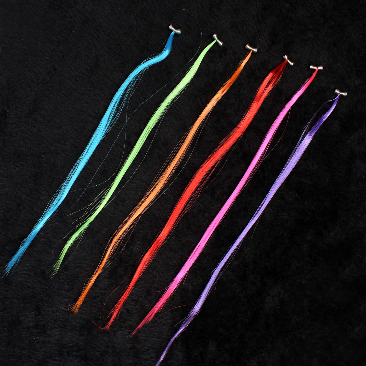 Kabello 12-Piece Colored Spring Hair Extensions Set - Long Straight Rainbow Synthetic Hair for Kids, Women & Girls - Perfect for Cosplay, Parties & Fashion Styling