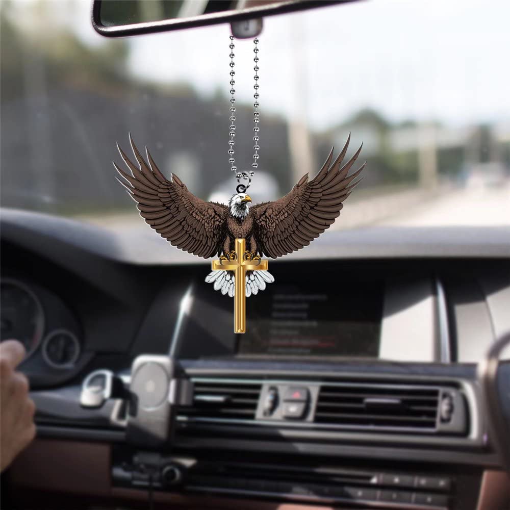 American Eagle Car Hanging Ornament - Christian Cross Rearview Mirror Charm, Religious Automotive Pendant for Cars & Home Wall Decor - Perfect for Vehicle Interior & Spiritual Home Decoration