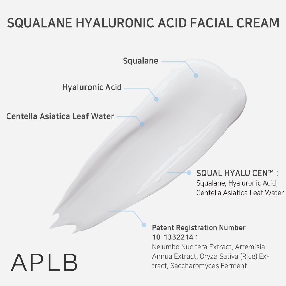 APLB Squalane Hyaluronic Acid Facial Cream 1.86 fl oz - Korean Skincare for Deep Hydration, Wrinkle Care & Skin Revitalization | Best Moisturizer for Dry Skin, Improves Skin Texture | Use for Night Routine, Daily Skincare & Anti-Aging Regimen